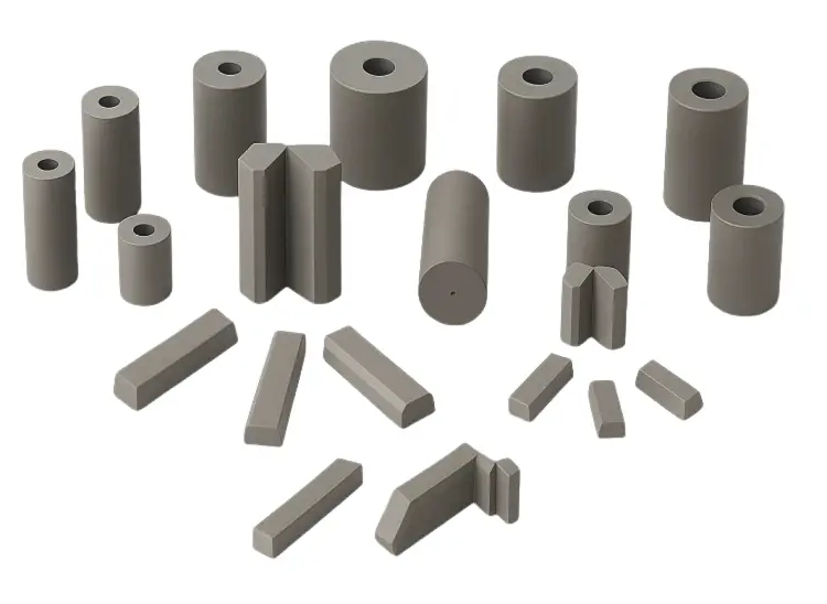 A collection of tungsten carbide tooling including heading dies, extrusion dies, and nut forming dies for the fastener industry.