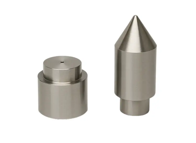 High-performance tungsten carbide punches and forming tools, used for precision shaping of materials in powder metallurgy and industrial applications, offering exceptional wear resistance and dimensional stability.